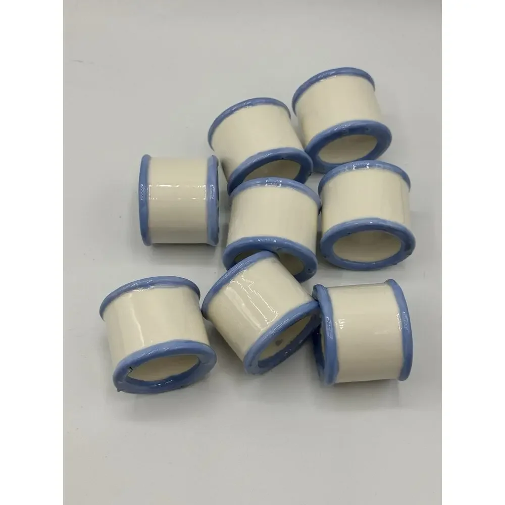 Set of 8 White Blue Stripe Bistro NAPKIN RINGS Ceramic Cottagecore